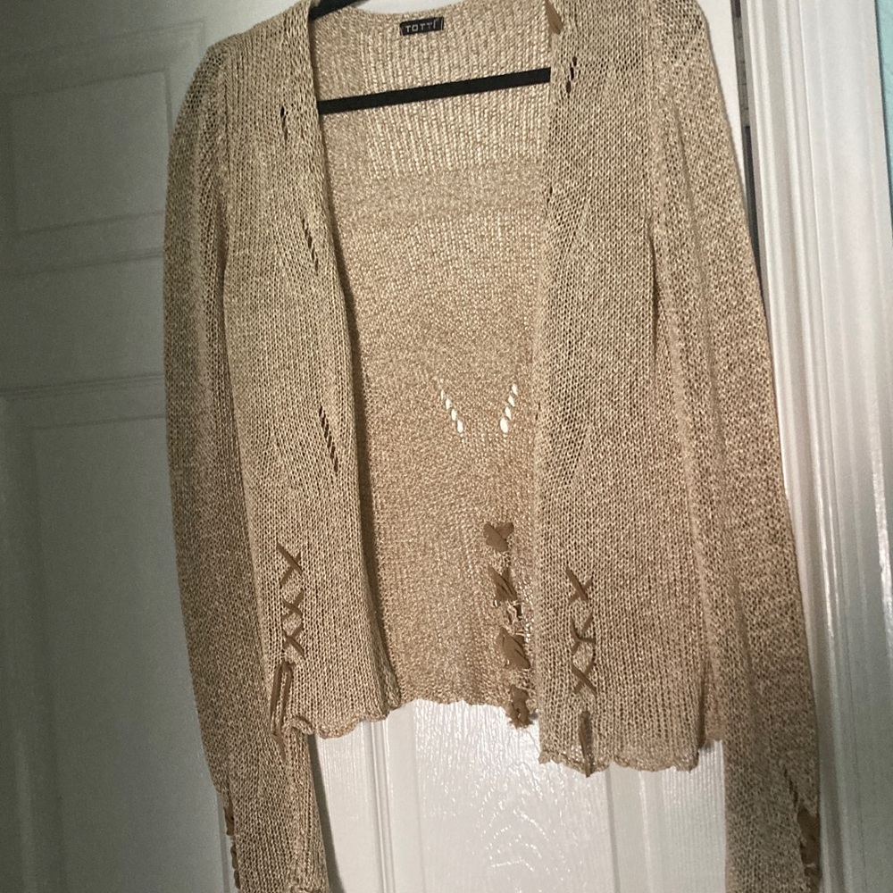 Elegant Beige Open-Knit Cardigan